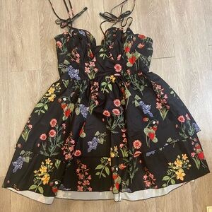 Cider Black Mini Dress with Colorful Floral Design